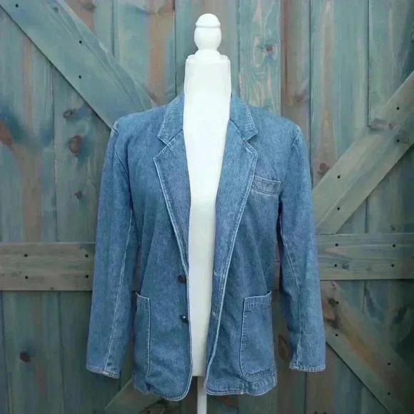 Upcycled Denim Jacket Woman Reading Book Back Patch Vintage Jean Blazer Small - Picture 2 of 9